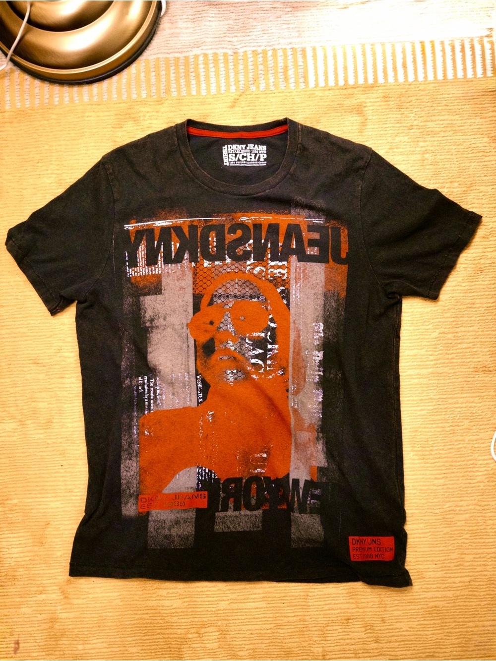 Denim&Co Black Short-Sleeve Tee with Orange Graphic